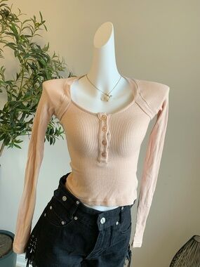 Blush Pink Waffle Knit Backless Long Sleeve Top XS